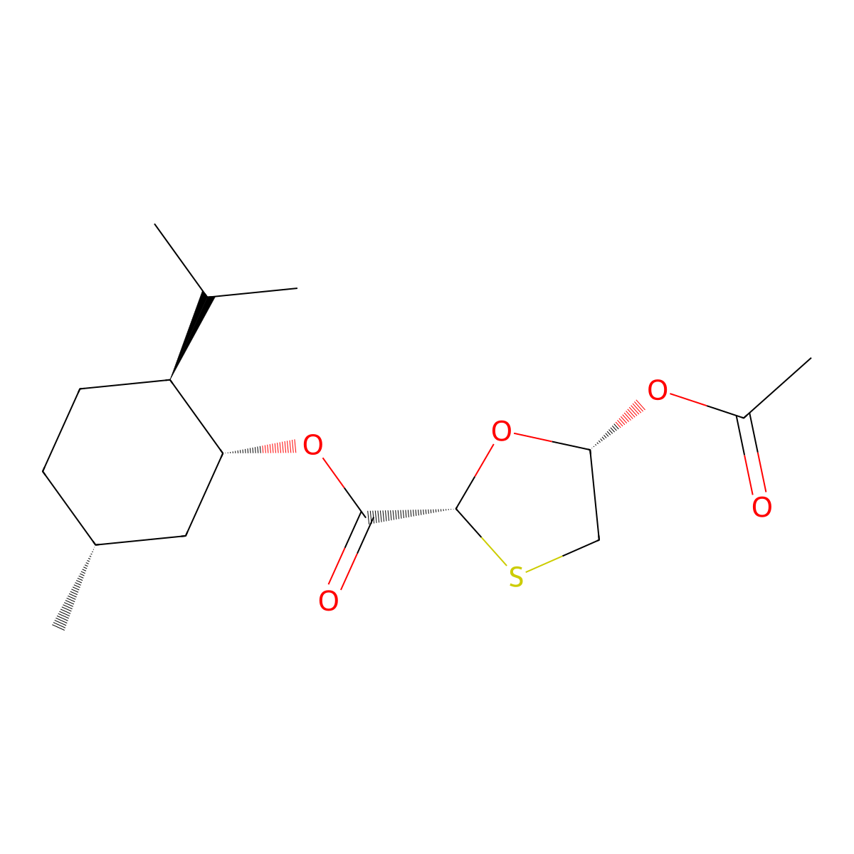 (1R,2S,5R)-5-Methyl-2-(propan-2-yl)cyclohexyl (2R,5S)-5-(acetyloxy)-1,3-oxathiolane-2-carboxylate molecular structure, CAS 147126-65-6