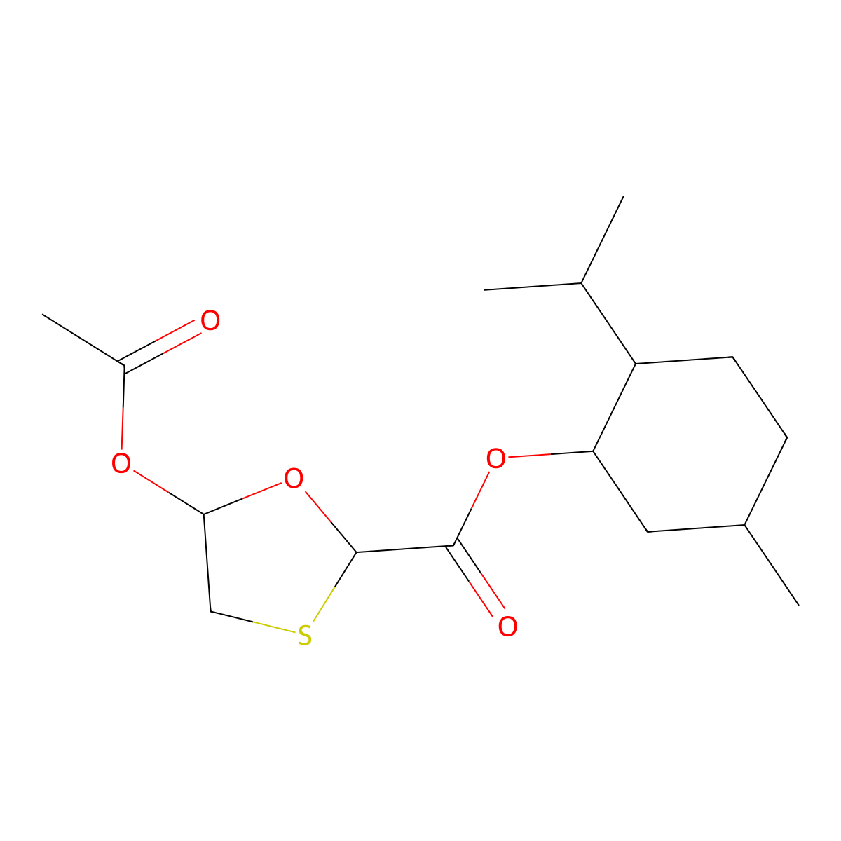 (2R,5S)-(1R,2S,5R)-2-Isopropyl-5-methylcyclohexyl 5-acetoxy-1,3-oxathiolane-2-carboxylate molecular structure, CAS 147126-68-9