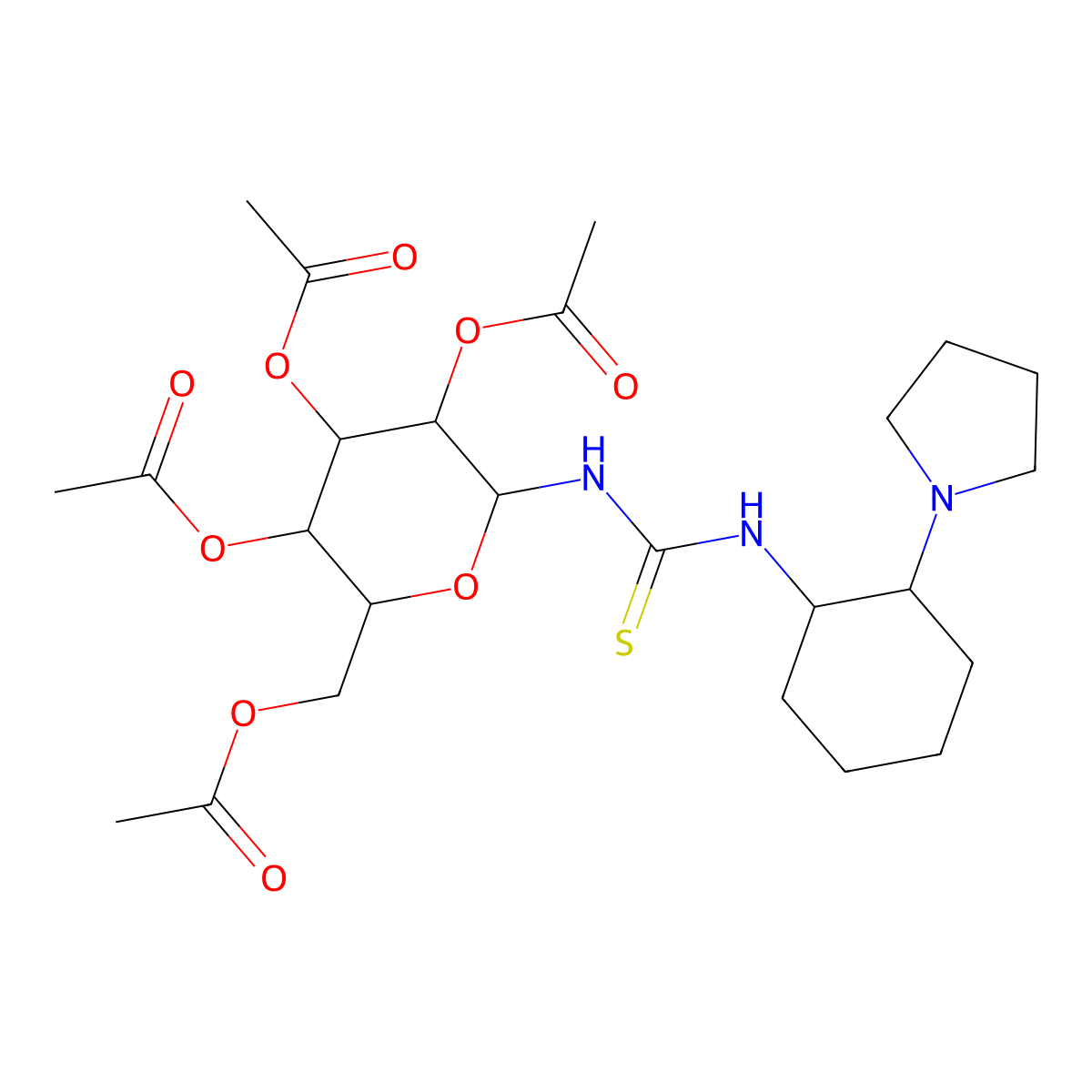 Thiourea, N-[(1S,2S)-2-(1-pyrrolidinyl)cyclohexyl]-N'-(2,3,4,6-tetra-O-acetyl-beta-D-glucopyranosyl)- molecular structure, CAS 1471290-67-1