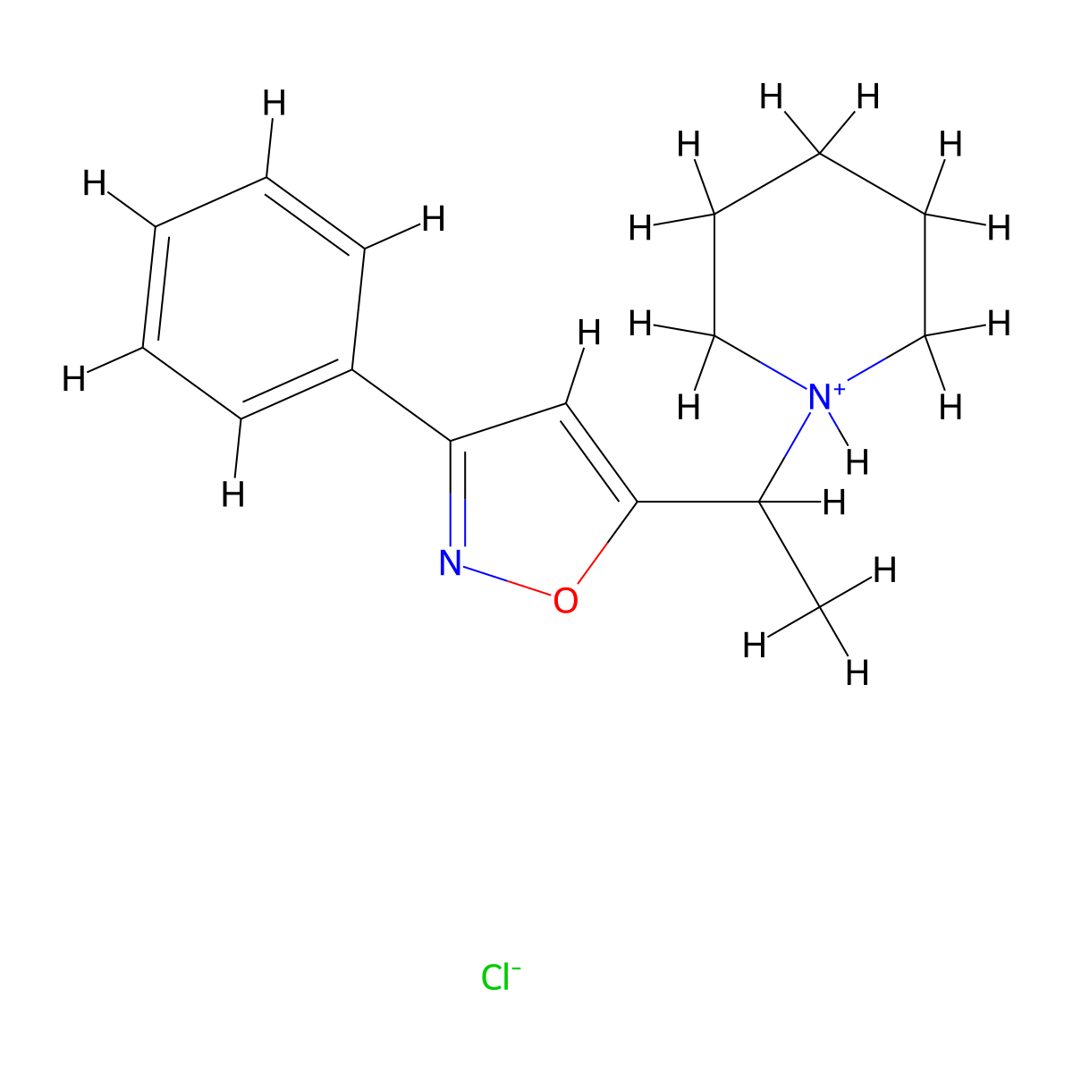 Isoxazole, 3-phenyl-5-(1-piperidinoethyl)-, hydrochloride molecular structure, CAS 14716-61-1
