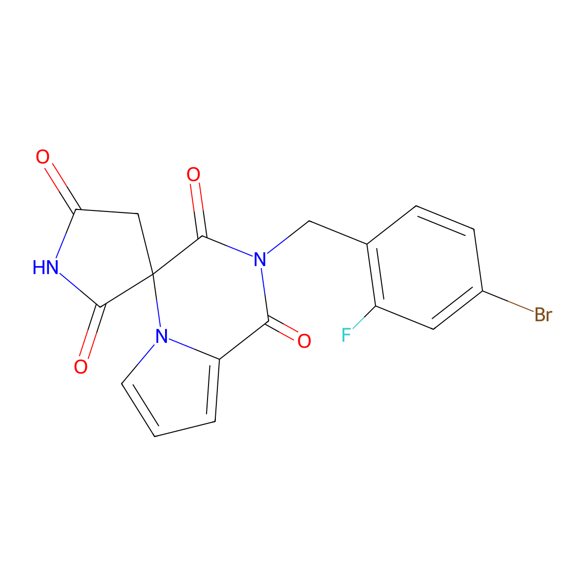 Spiro(pyrrolidine-3,4'(1'H)-pyrrolo(1,2-a)pyrazine)-1',2,3',5(2'H)-tetrone, 2'-((4-bromo-2-fluorophenyl)methyl)- molecular structure, CAS 147193-59-7