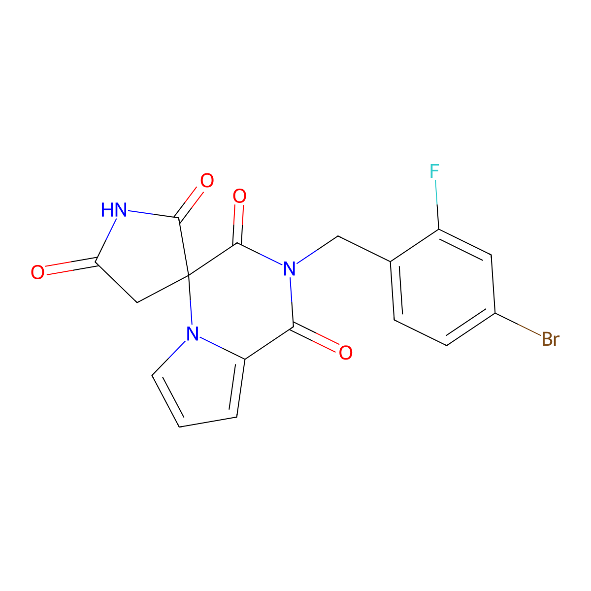 Spiro(pyrrolidine-3,4'(1'H)-pyrrolo(1,2-a)pyrazine)-1',2,3',5(2'H)-tetrone, 2'-((4-bromo-2-fluorophenyl)methyl)- molecular structure, CAS 147193-59-7
