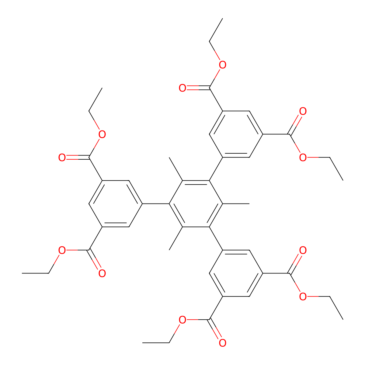 Diethyl 5-[3,5-bis[3,5-bis(ethoxycarbonyl)phenyl]-2,4,6-trimethylphenyl]benzene-1,3-dicarboxylate molecular structure, CAS 1471985-09-7