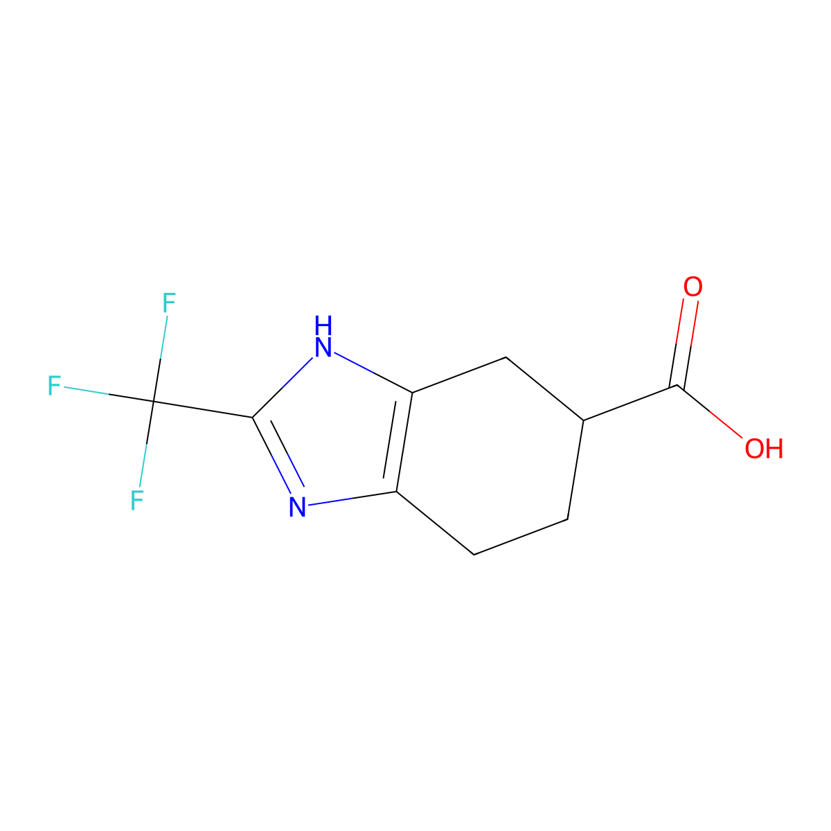 2-(Trifluoromethyl)-4,5,6,7-tetrahydro-1H-1,3-benzodiazole-5-carboxylic A+ molecular structure, CAS 1472029-11-0