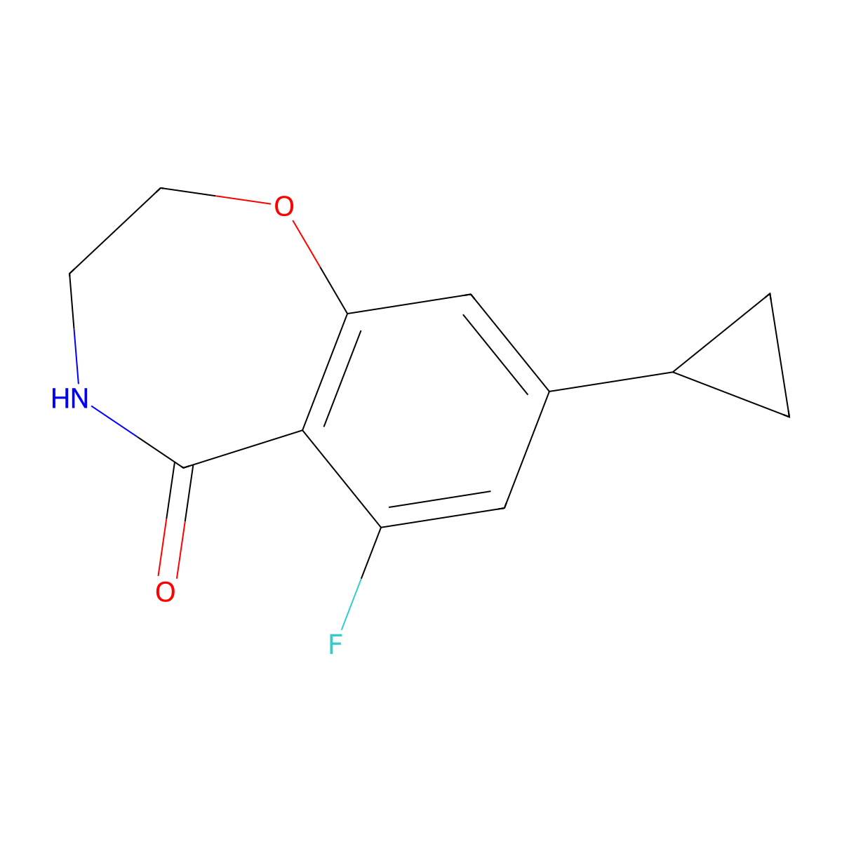 8-Cyclopropyl-6-fluoro-3,4-dihydrobenzo[f][1,4]oxazepin-5(2H)-one molecular structure, CAS 1472038-62-2