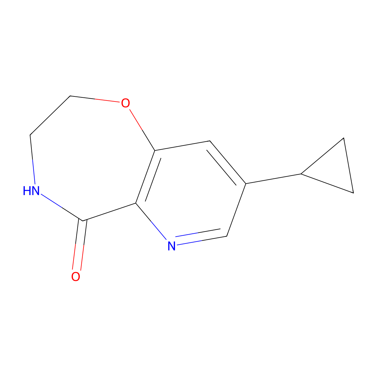 8-Cyclopropyl-2H,3H,4H,5H-pyrido[2,3-f][1,4]oxazepin-5-one molecular structure, CAS 1472038-71-3