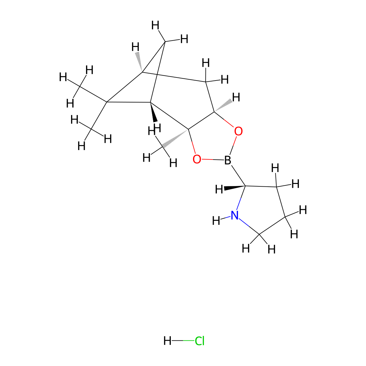 (R)-2-((3aS,4S,6S,7aR)-3a,5,5-Trimethylhexahydro-4,6-methanobenzo[d][1,3,2]dioxaborol-2-yl)pyrrolidine hydrochloride molecular structure, CAS 147208-69-3