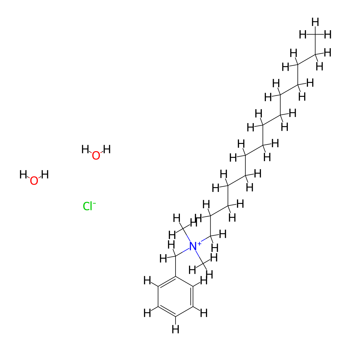 Benzyldimethyltetradecylammonium chloride dihydrate molecular structure, CAS 147228-81-7