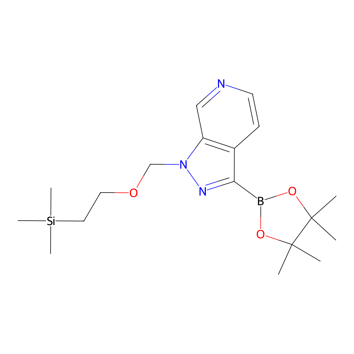 3-(4,4,5,5-tetramethyl-1,3,2-dioxaborolan-2-yl)-1-{[2-(trimethylsilyl)ethoxy]methyl}-1H-pyrazolo[3,4-c]pyridine molecular structure, CAS 1472616-18-4