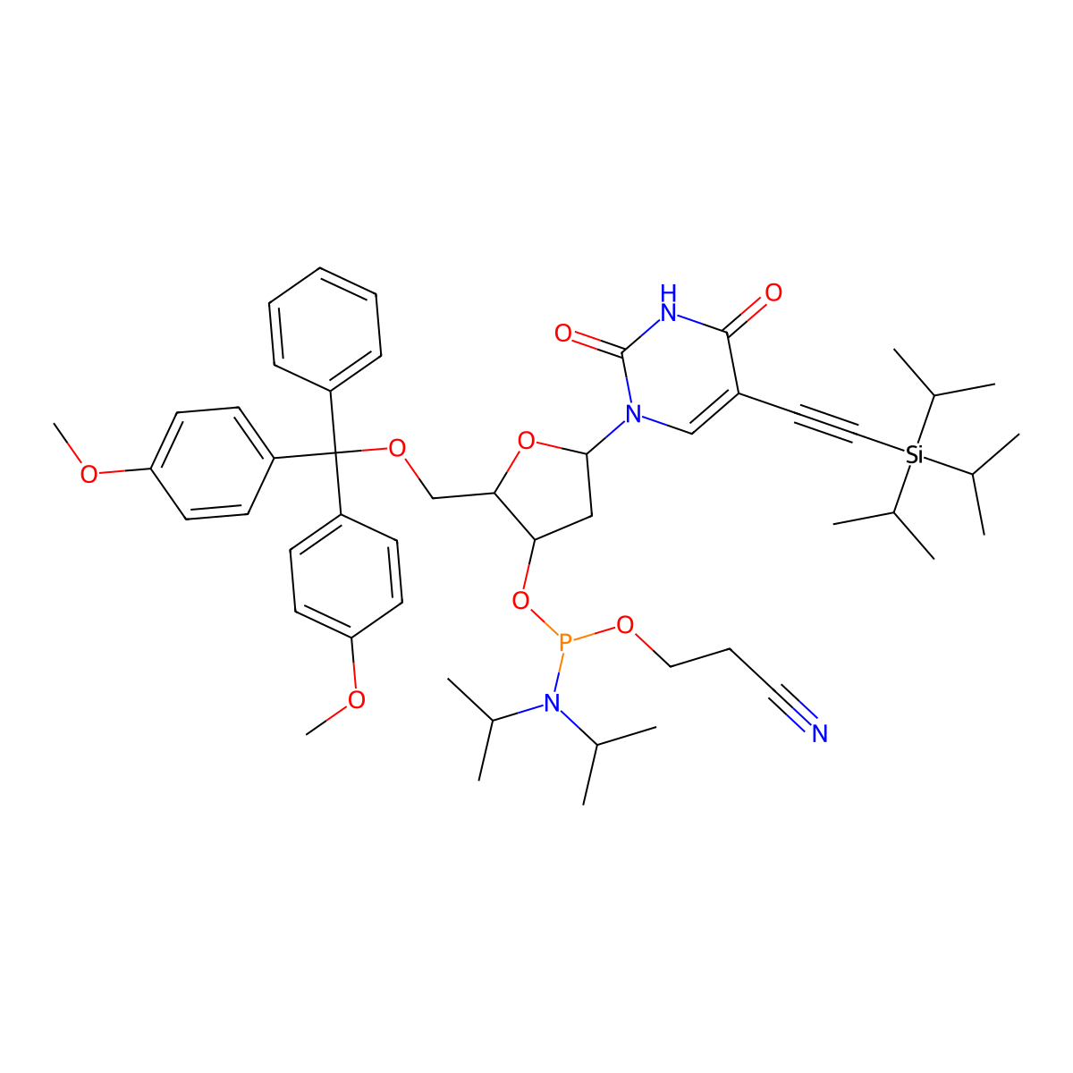 DMTr-5-Ethynyl-TIPS-dU-3'-CE-Phosphoramidite molecular structure, CAS 1472616-97-9