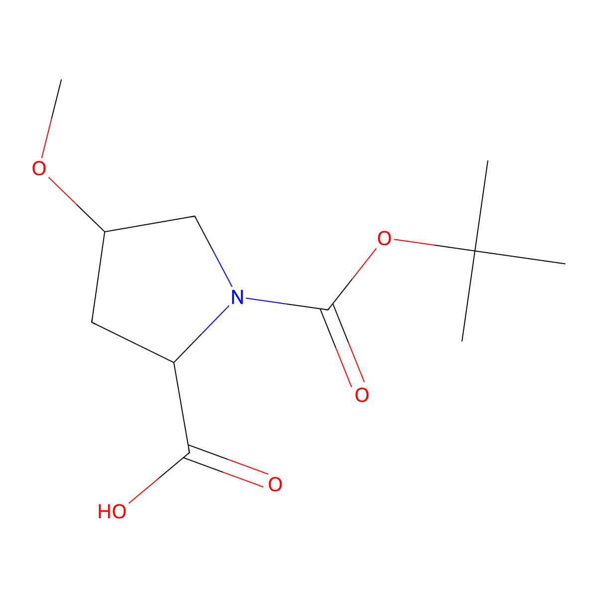 (2R,4S)-1-[(tert-butoxy)carbonyl]-4-methoxypyrrolidine-2-carboxylic acid molecular structure, CAS 147266-70-4