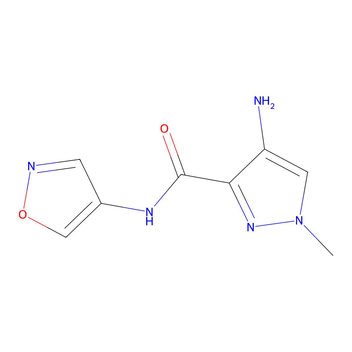 4-amino-1-methyl-N-(1,2-oxazol-4-yl)-1H-pyrazole-3-carboxamide molecular structure, CAS 1472690-97-3