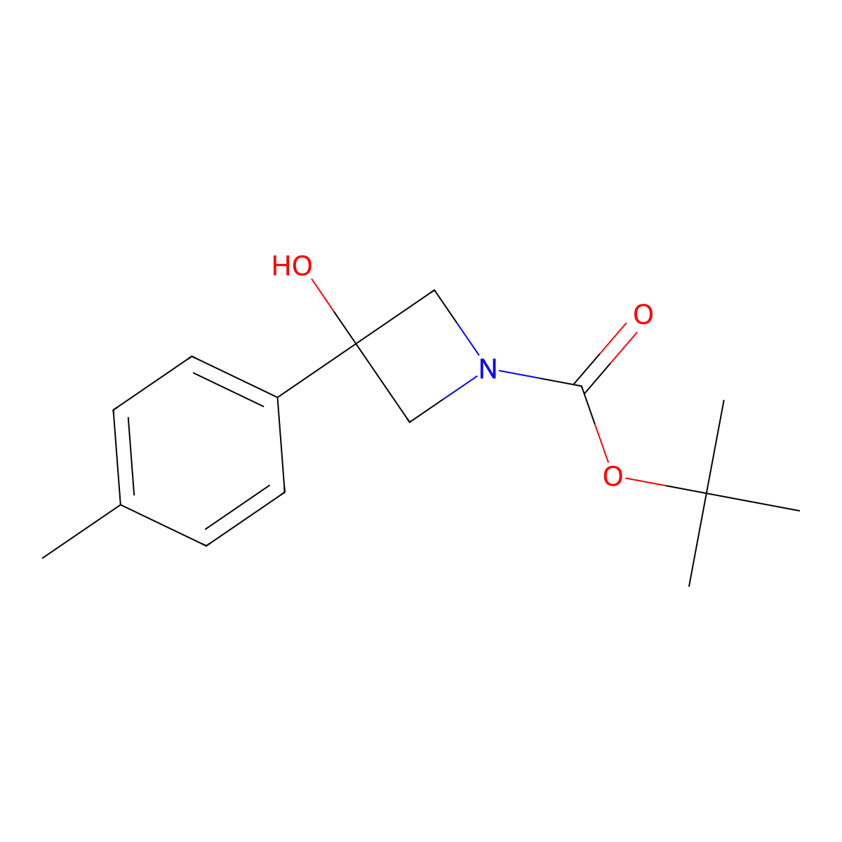 Tert-butyl 3-hydroxy-3-(4-methylphenyl)azetidine-1-carboxylate molecular structure, CAS 1472706-57-2