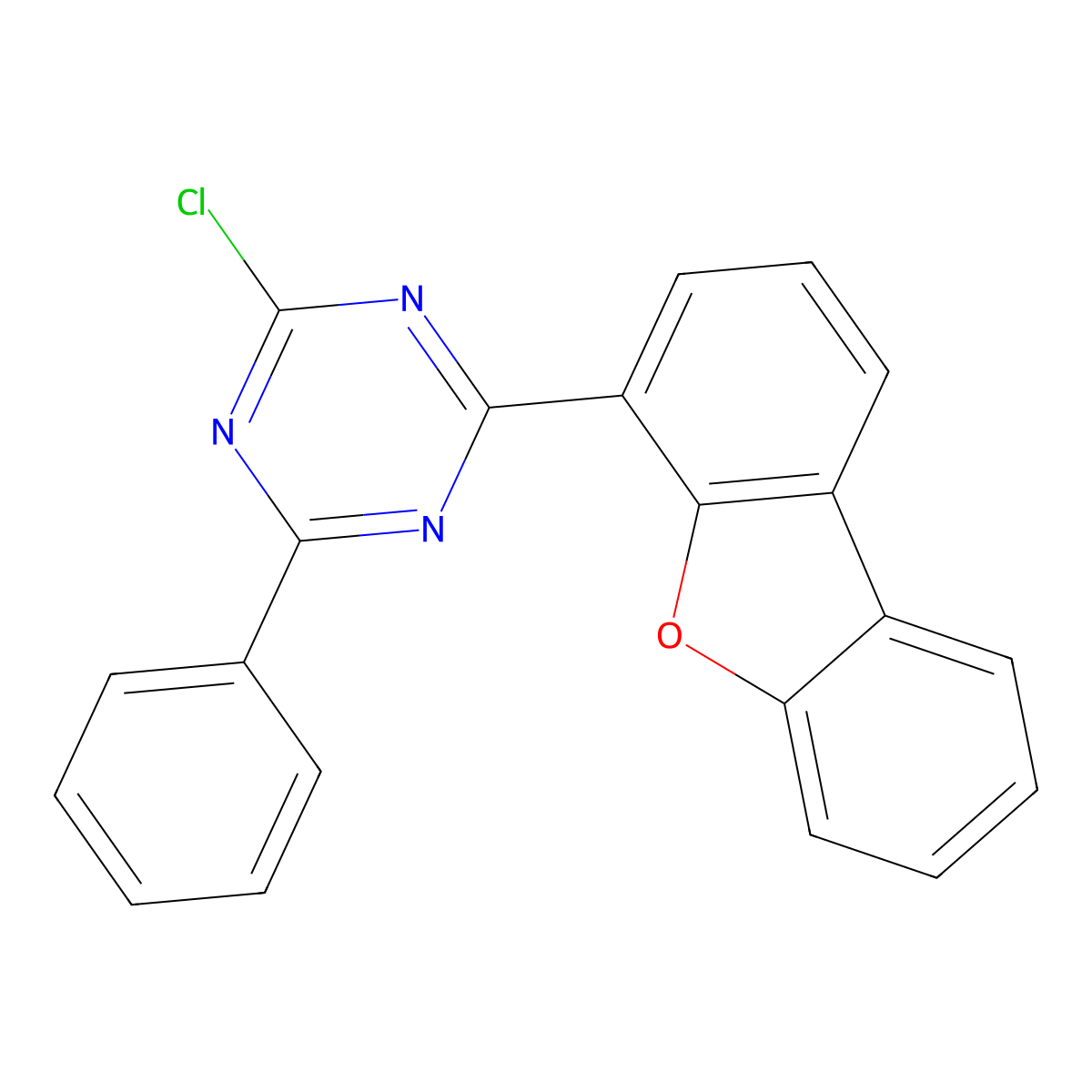 2-Chloro-4-dibenzofuran-4-yl-6-phenyl-[1,3,5]triazine molecular structure, CAS 1472729-25-1
