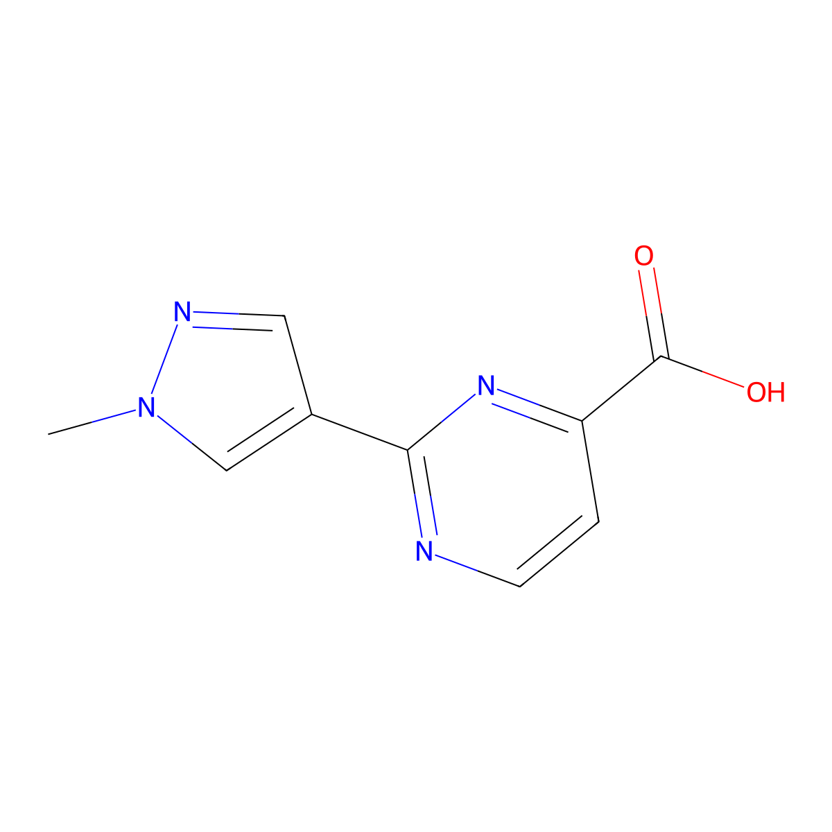 2-(1-methyl-1H-pyrazol-4-yl)pyrimidine-4-carboxylic acid molecular structure, CAS 1472756-87-8