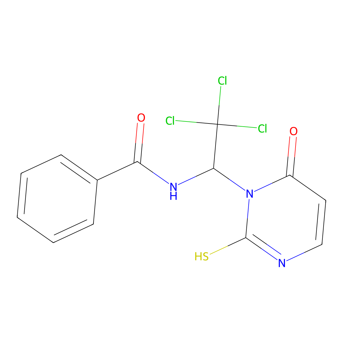 N-[2,2,2-trichloro-1-(6-oxo-2-sulfanyl-1(6H)-pyrimidinyl)ethyl]benzamide molecular structure, CAS 147298-59-7
