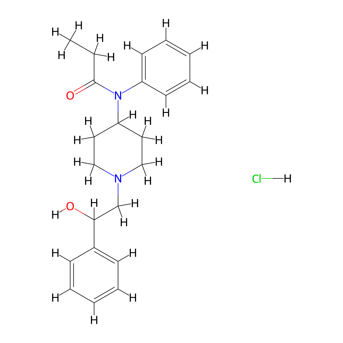 beta-Hydroxyfentanyl hydrochloride molecular structure, CAS 1473-95-6