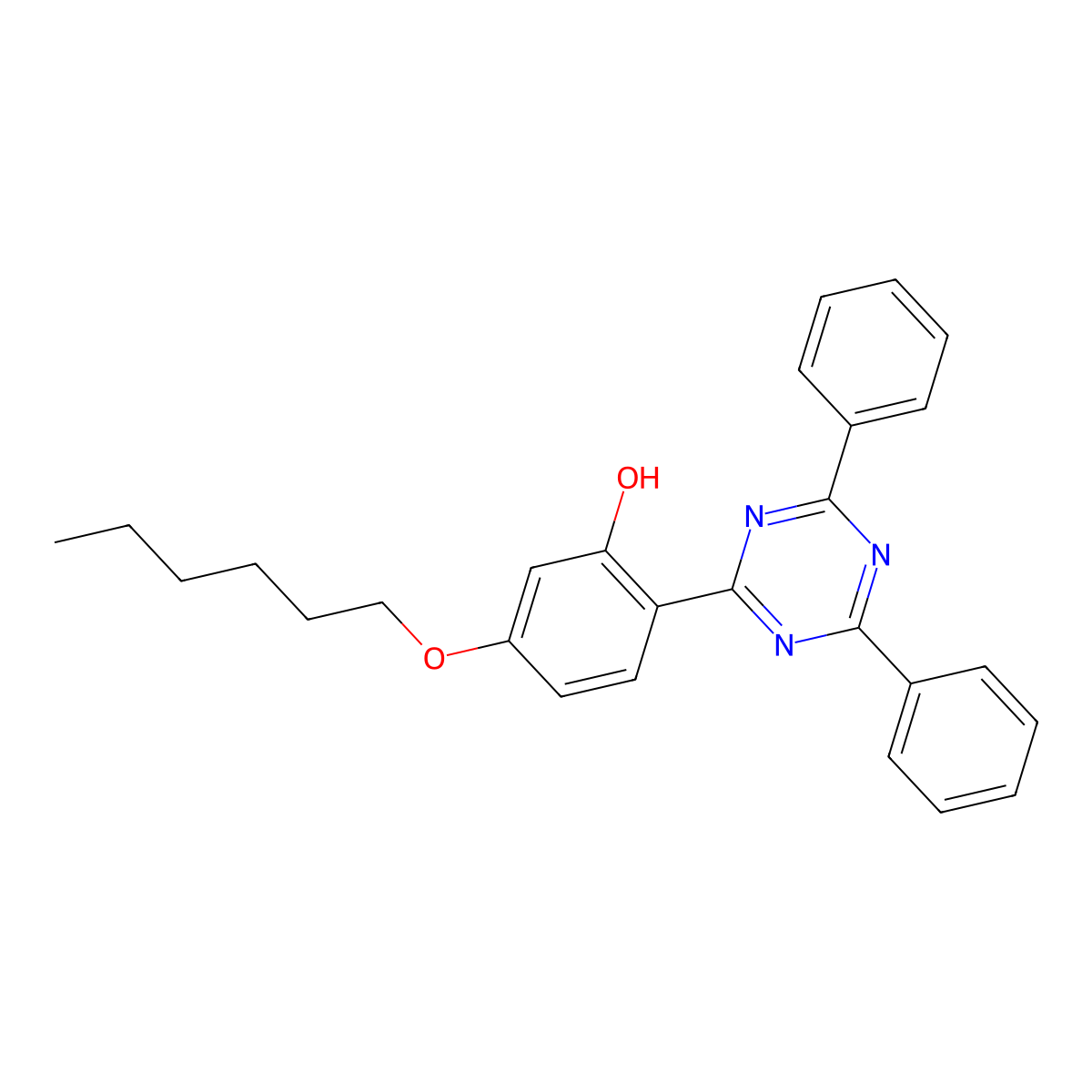 2-(2-Hydroxy-4-hexyloxyphenyl)-4,6-diphenyl-1,3,5-triazine molecular structure, CAS 147315-50-2