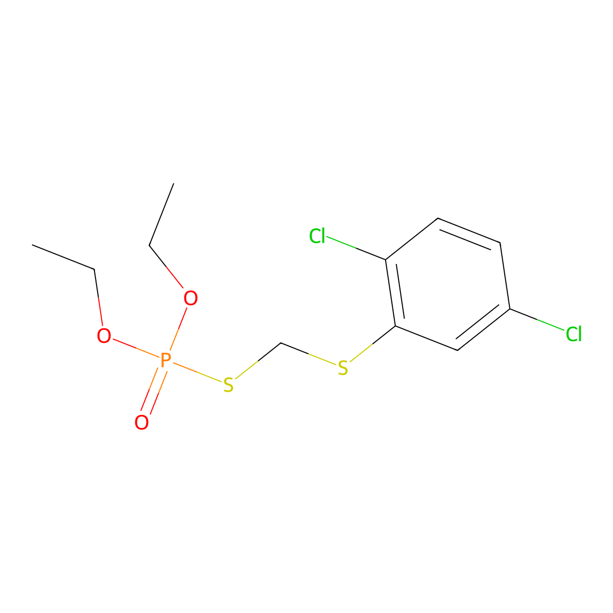 Phosphorothioic acid, S-(((2,5-dichlorophenyl)thio)methyl) O,O-diethyl ester molecular structure, CAS 14734-96-4