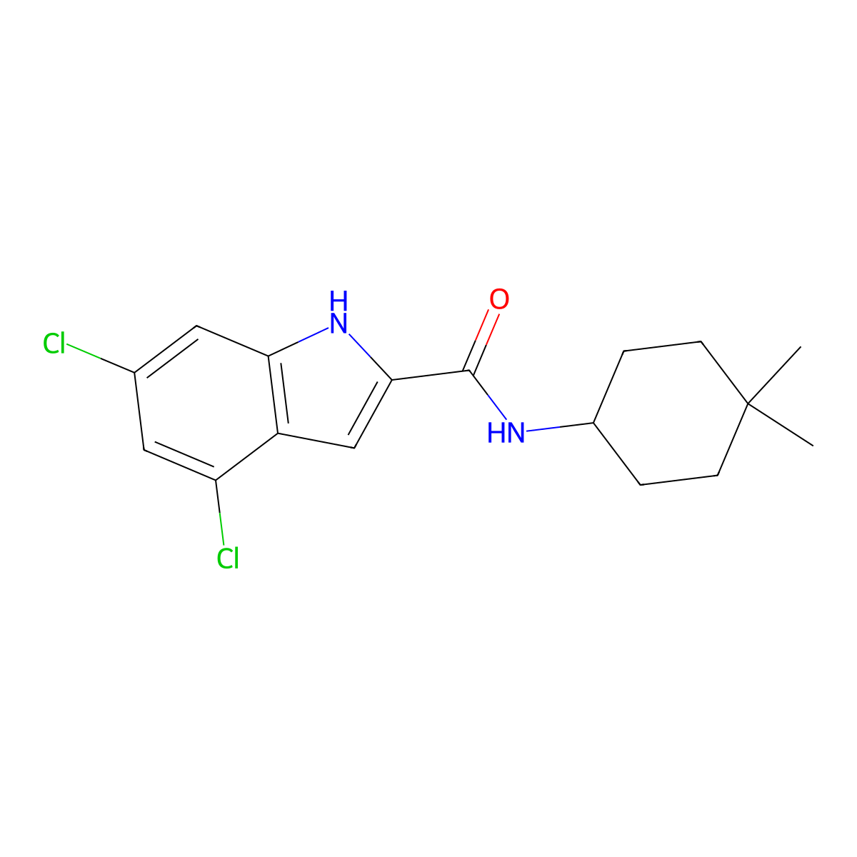 4,6-dichloro-N-(4,4-dimethylcyclohexyl)-1H-indole-2-carboxamide molecular structure, CAS 1473450-60-0