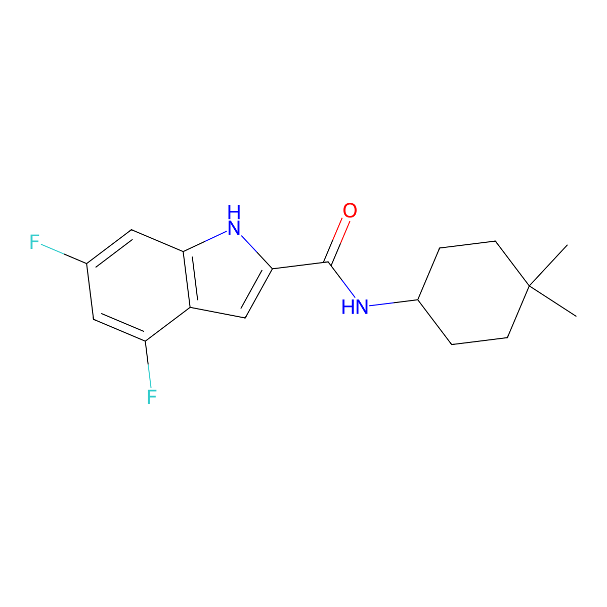N-(4,4-dimethylcyclohexyl)-4,6-difluoro-1H-indole-2-carboxamide molecular structure, CAS 1473450-62-2