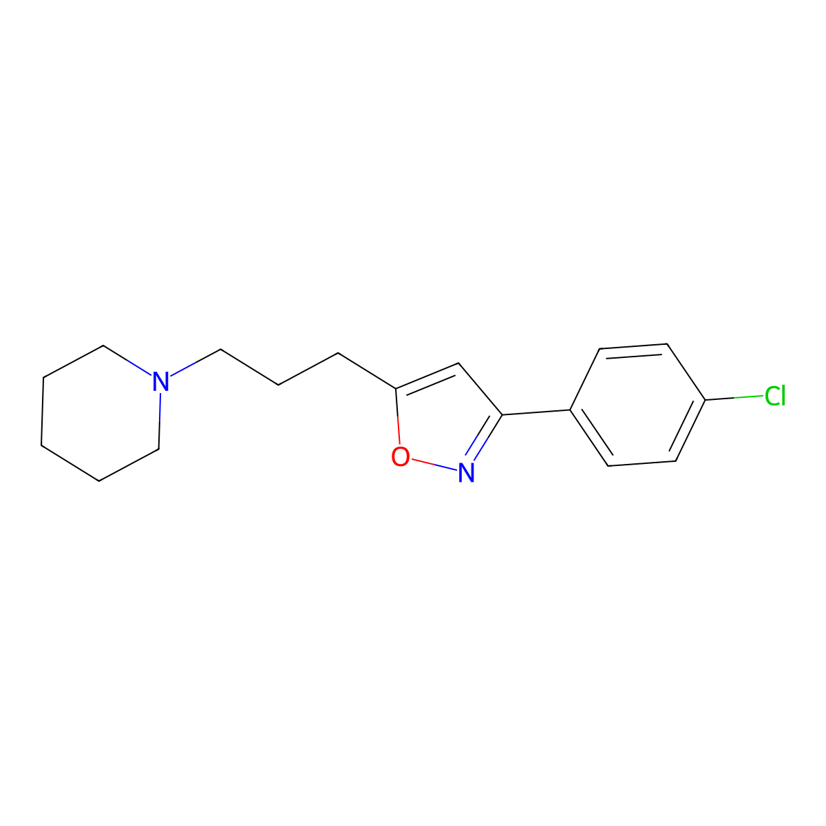 3-(4-Chlorophenyl)-5-(3-(piperidin-1-yl)propyl)isoxazole molecular structure, CAS 14735-11-6