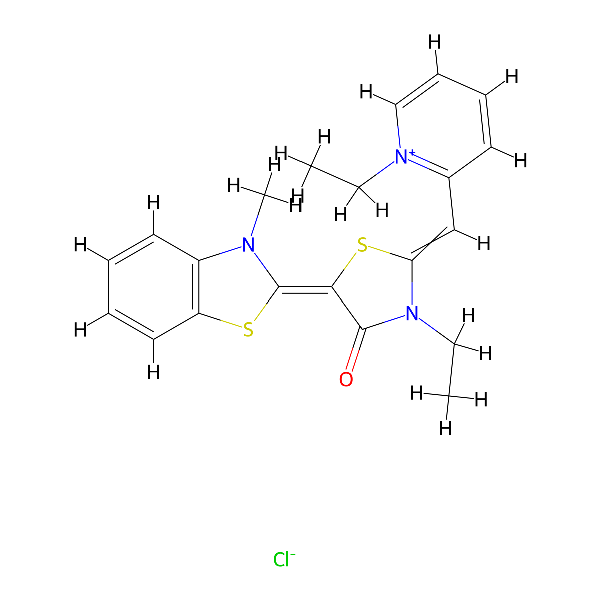 (5E)-3-ethyl-2-[(1-ethylpyridin-1-ium-2-yl)methylidene]-5-(3-methyl-1,3-benzothiazol-2-ylidene)-1,3-thiazolidin-4-one chloride molecular structure, CAS 147366-41-4