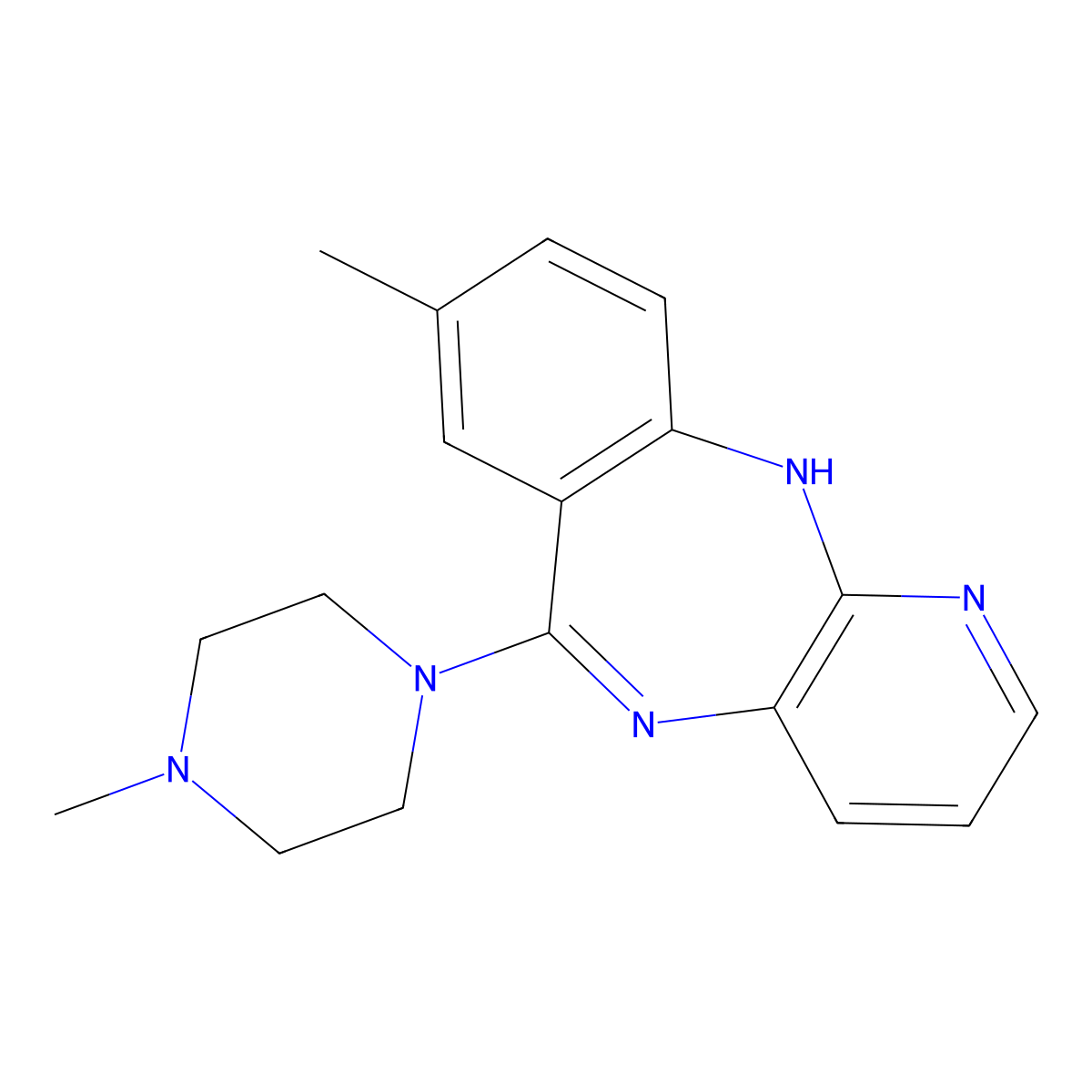 8-Methyl-6-(4-methyl-1-piperazinyl)-11H-pyrido(2,3-b)(1,4)benzodiazepine molecular structure, CAS 147395-65-1