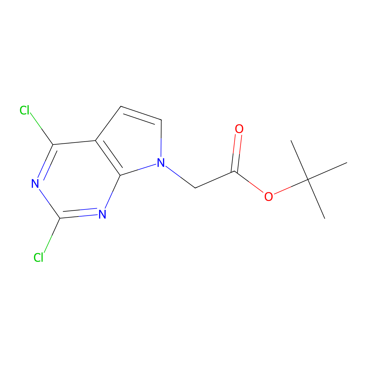 tert-butyl 2-{2,4-dichloro-7H-pyrrolo[2,3-d]pyrimidin-7-yl}acetate molecular structure, CAS 1474018-32-0