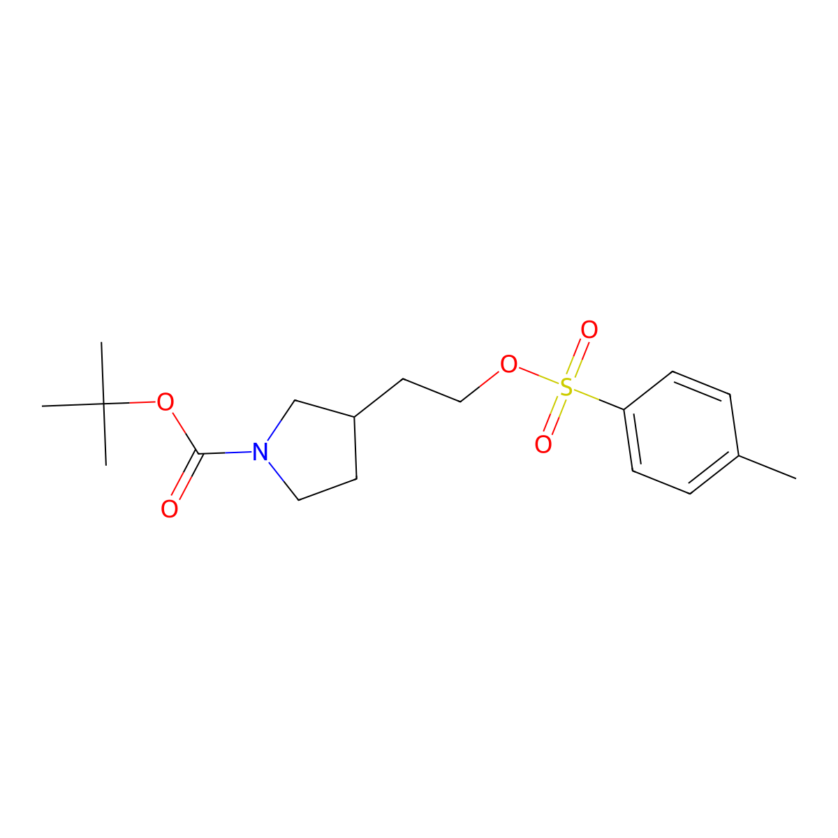 Tert-butyl 3-(2-(tosyloxy)ethyl)pyrrolidine-1-carboxylate molecular structure, CAS 1474019-21-0