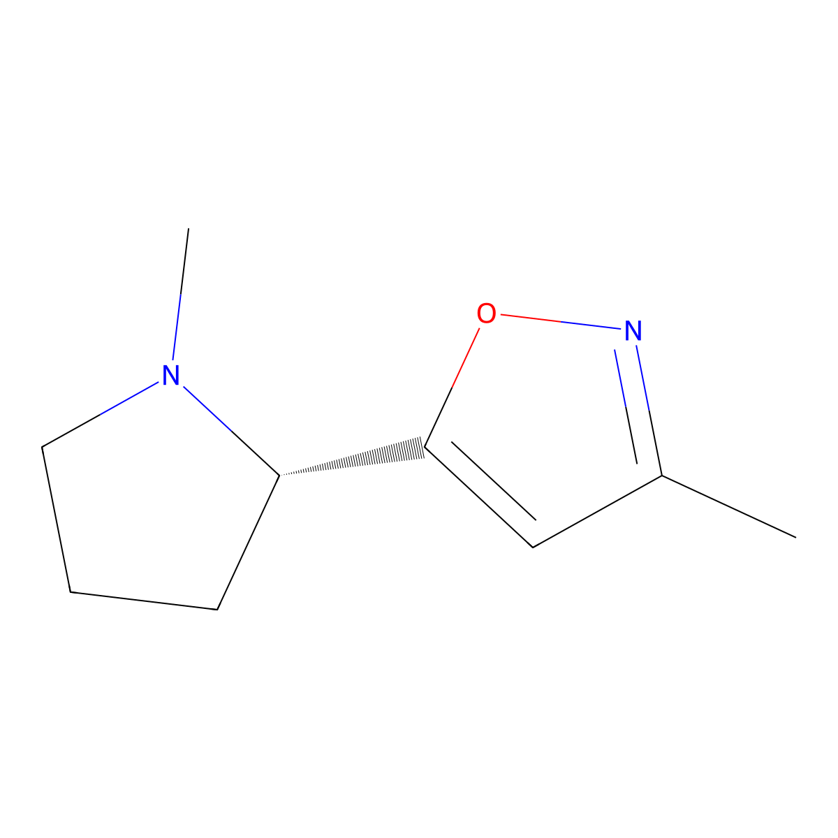 3-Methyl-5-(1-methyl-2(S)-pyrrolidinyl)isoxazole molecular structure, CAS 147402-53-7