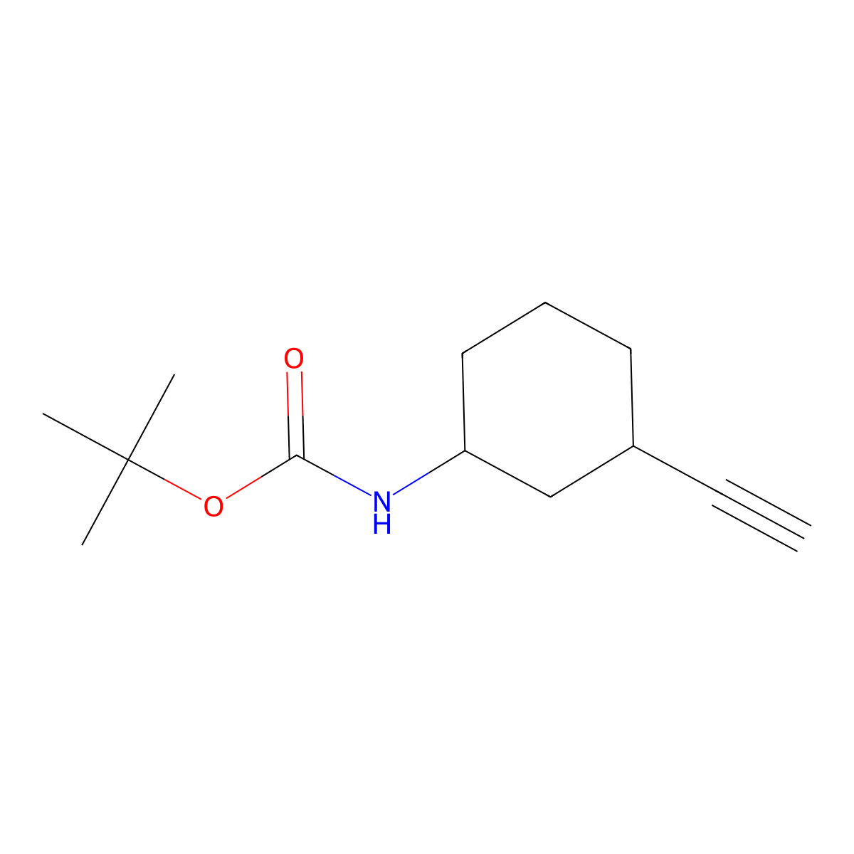 rac-tert-butyl N-((1R,3S)-3-ethynylcyclohexyl)carbamate molecular structure, CAS 1474041-11-6