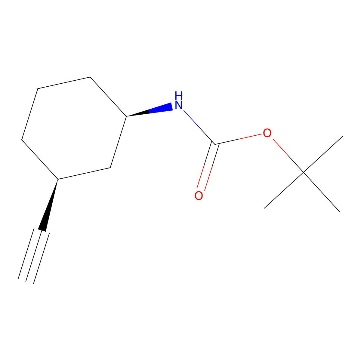 rac-tert-butyl N-((1R,3S)-3-ethynylcyclohexyl)carbamate molecular structure, CAS 1474041-11-6