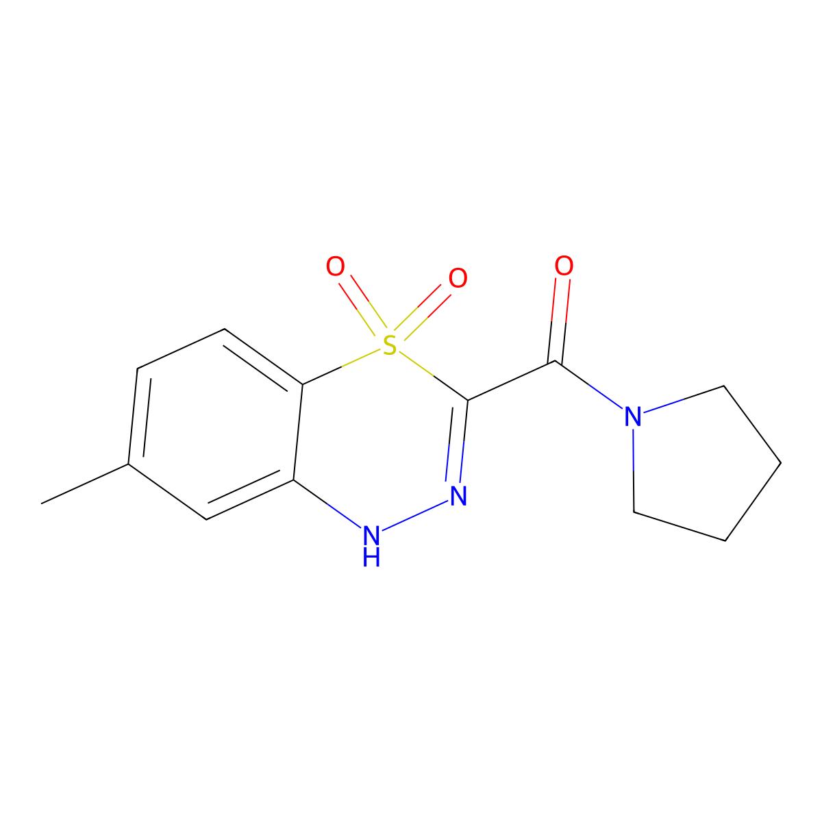 7-methyl-3-(pyrrolidin-1-ylcarbonyl)-1H-4,1,2-benzothiadiazine 4,4-dioxide molecular structure, CAS 1474055-38-3