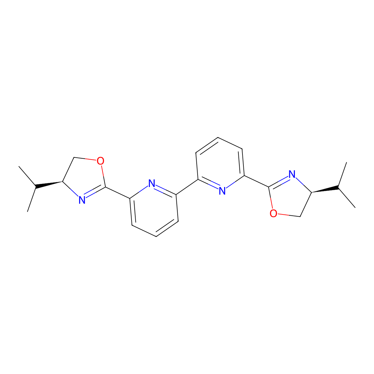 6,6′-Bis(4-(S)-isopropyl-2-oxazolinyl)-2,2′-bipyridine molecular structure, CAS 147409-41-4