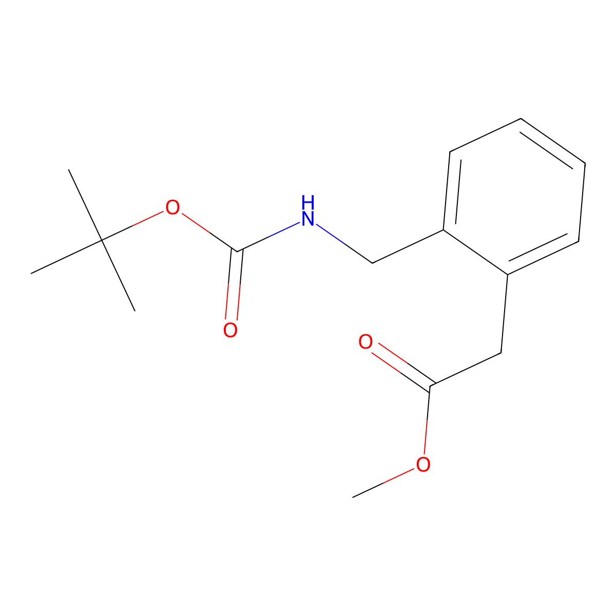 Methyl 2-(2-(((tert-butoxycarbonyl)amino)methyl)phenyl)acetate molecular structure, CAS 147410-31-9