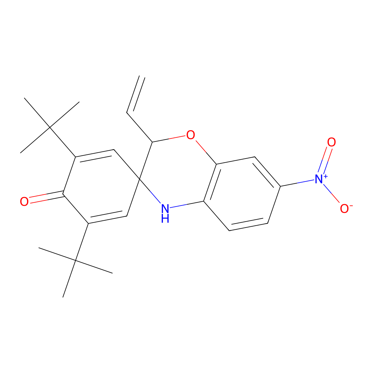 2',6'-Ditert-butyl-2-ethenyl-7-nitrospiro[2,4-dihydro-1,4-benzoxazine-3,4'-cyclohexa-2,5-diene]-1'-one molecular structure, CAS 147424-22-4
