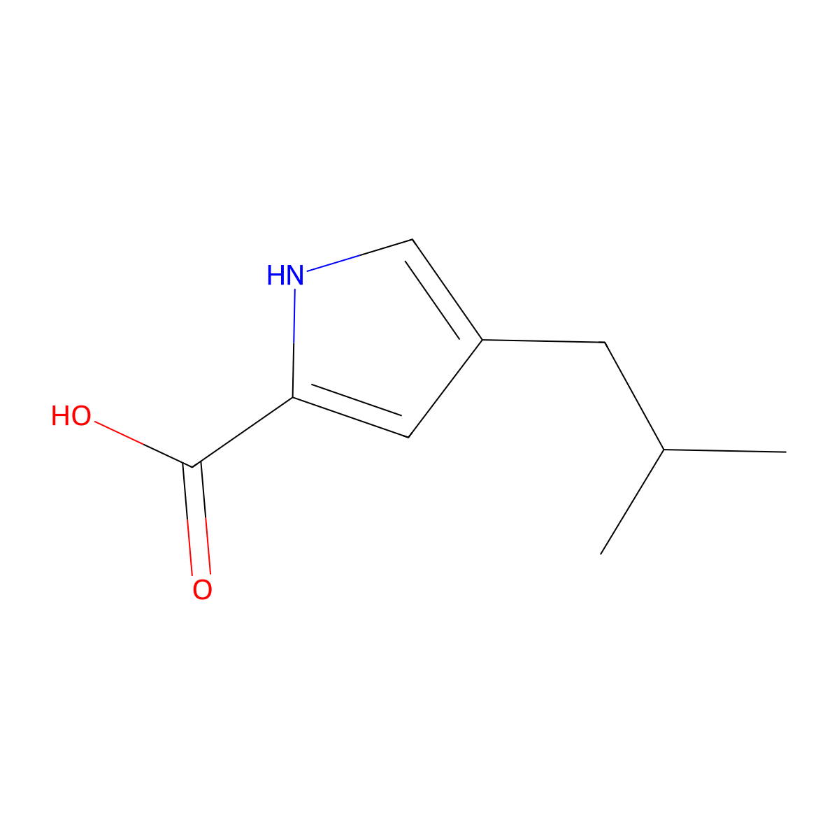 4-(2-methylpropyl)-1H-pyrrole-2-carboxylic acid molecular structure, CAS 147433-59-8