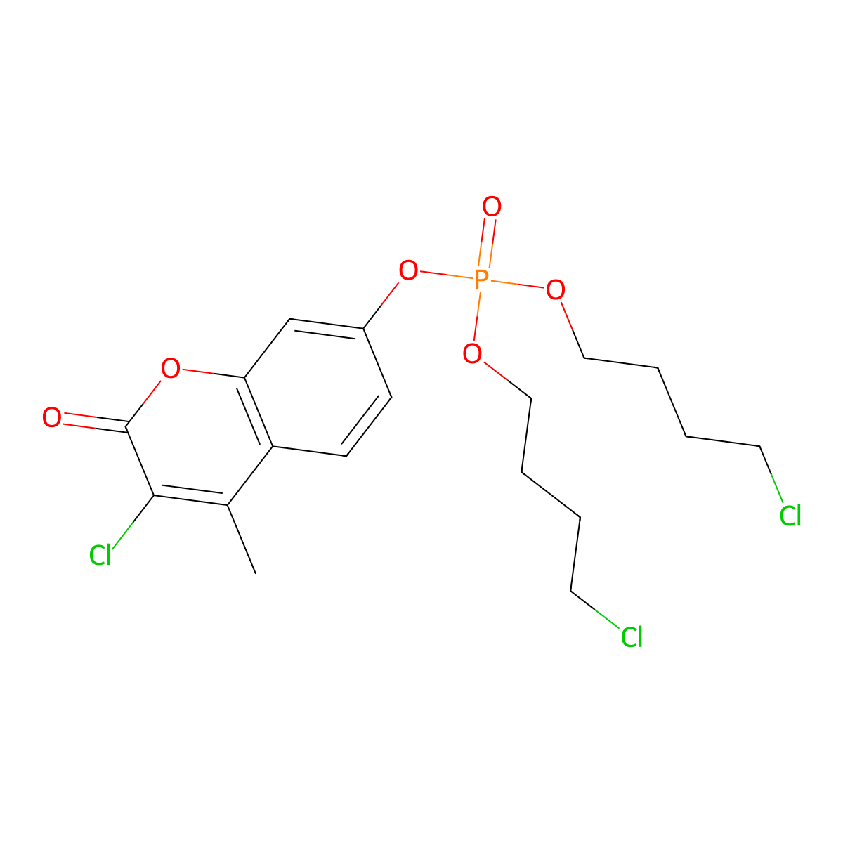 Coumarin, 3-chloro-7-hydroxy-4-methyl-, bis(4-chlorobutyl)phosphate molecular structure, CAS 14745-61-0