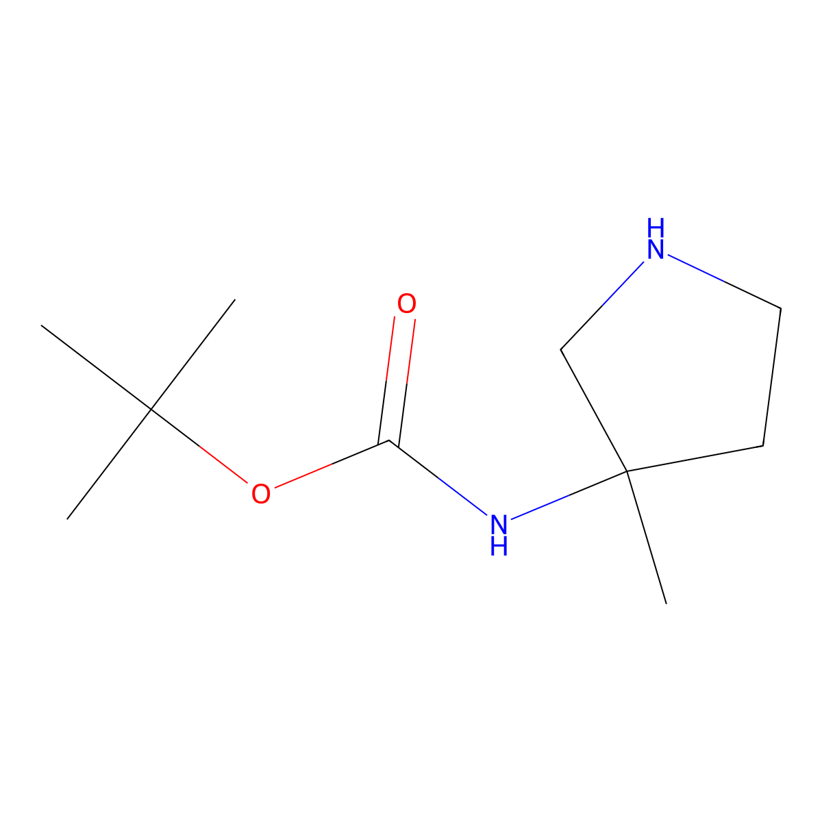tert-butyl N-(3-methylpyrrolidin-3-yl)carbamate molecular structure, CAS 147459-52-7