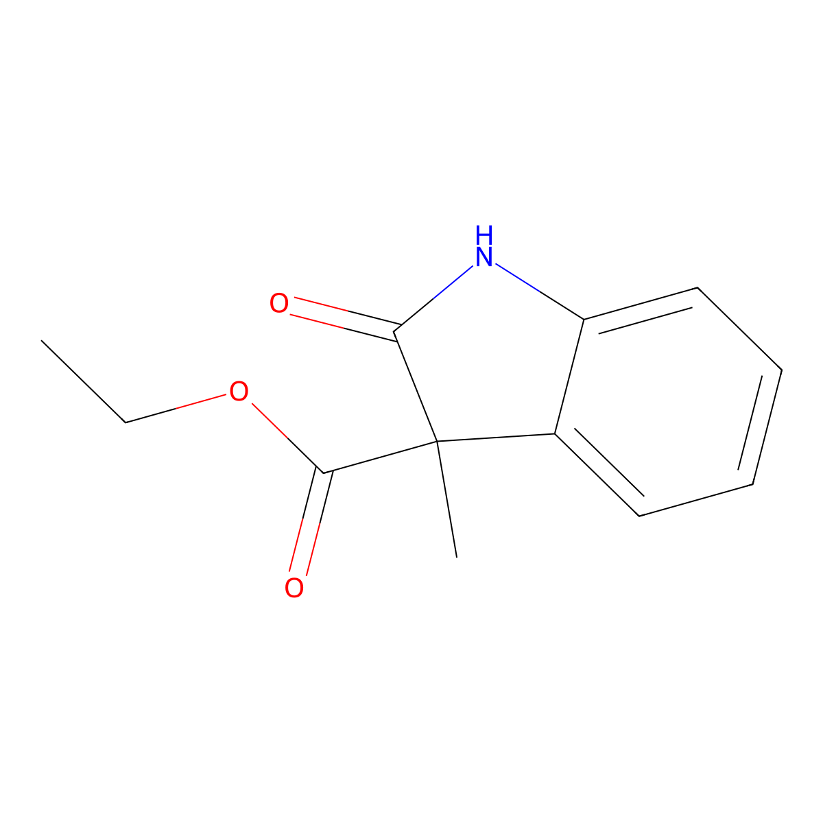 Ethyl 2,3-dihydro-3-methyl-2-oxo-1H-indole-3-carboxylate molecular structure, CAS 14750-19-7