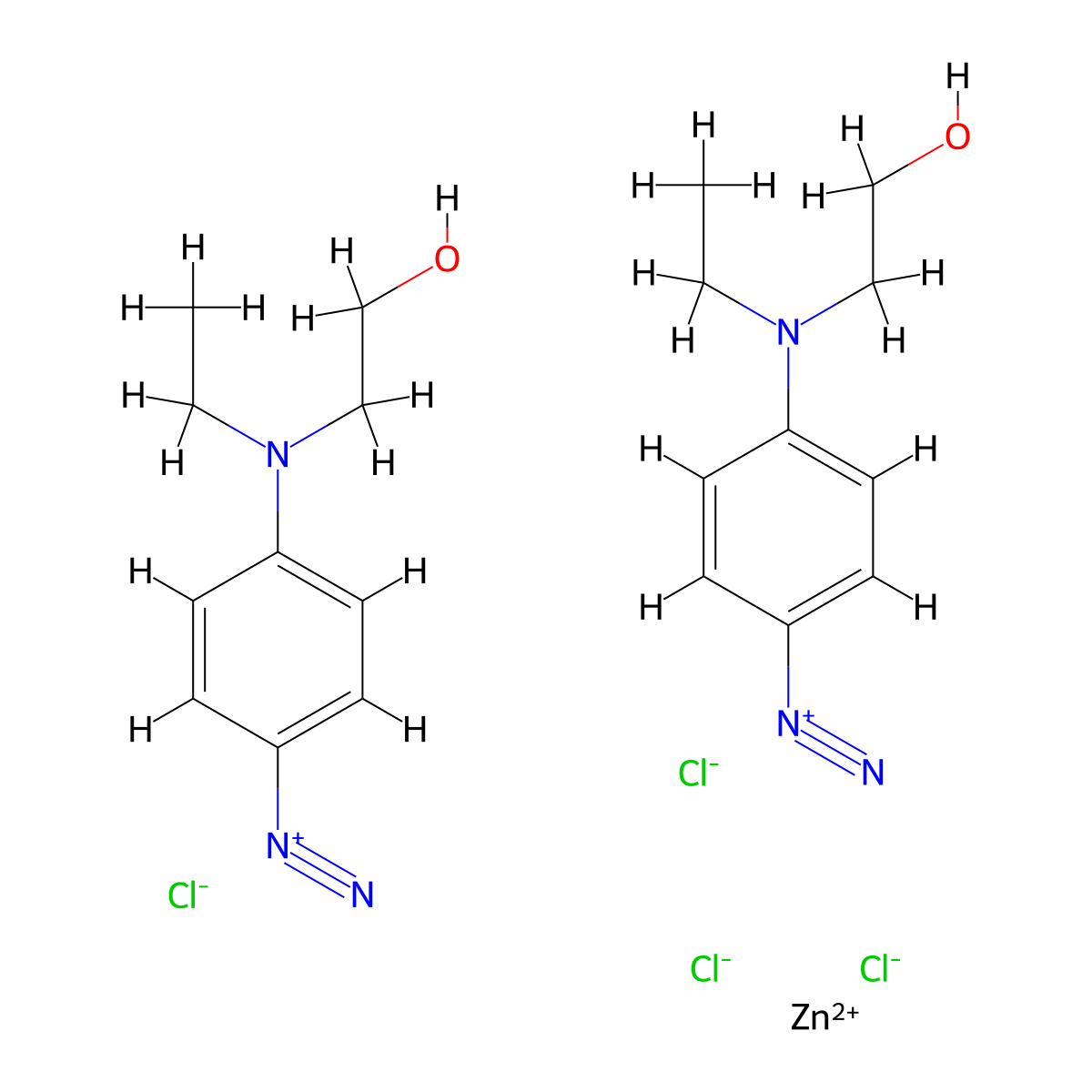 Benzenediazonium, 4-[ethyl(2-hydroxyethyl)amino]-, (T-4)-tetrachlorozincate(2-) (2:1) molecular structure, CAS 14751-97-4