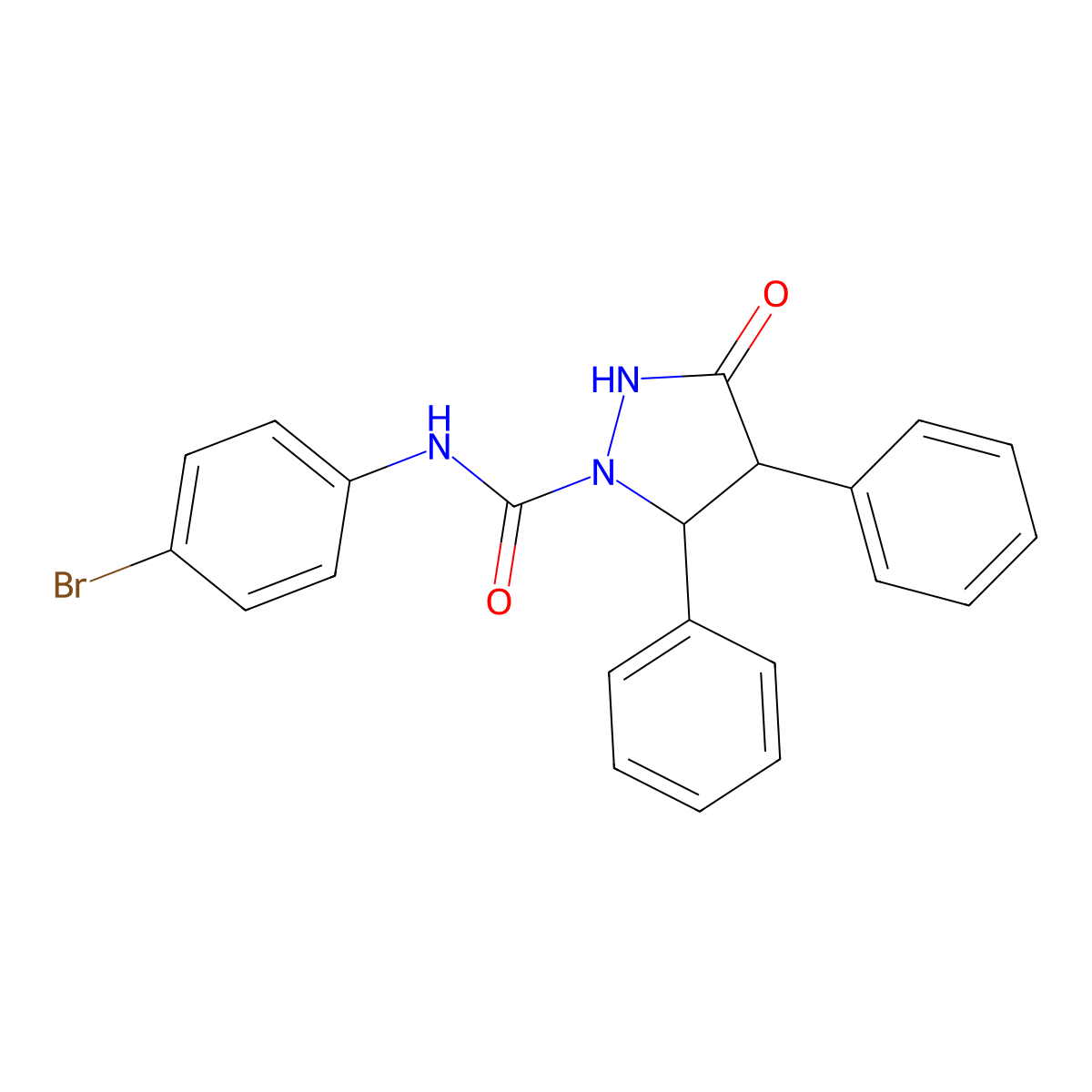 1-Pyrazolidinecarboxamide, N-(4-bromophenyl)-3-oxo-4,5-diphenyl-, (4S,5R)- molecular structure, CAS 147523-65-7