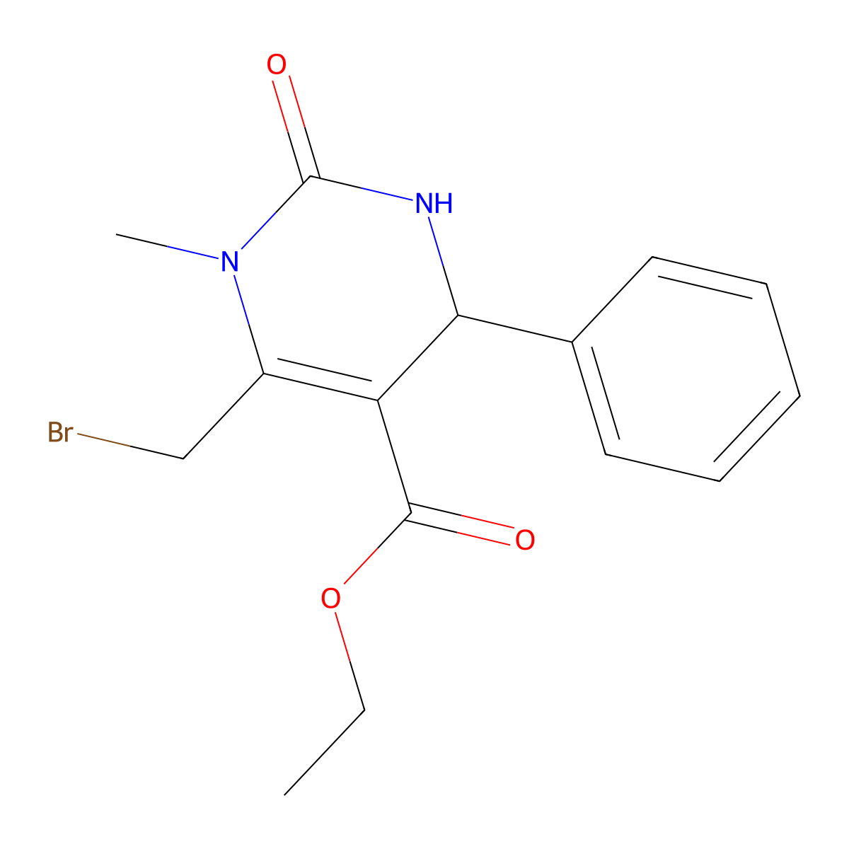 Ethyl 6-(bromomethyl)-1-methyl-2-oxo-4-phenyl-1,2,3,4-tetrahydropyrimidine-5-carboxylate molecular structure, CAS 14758-01-1