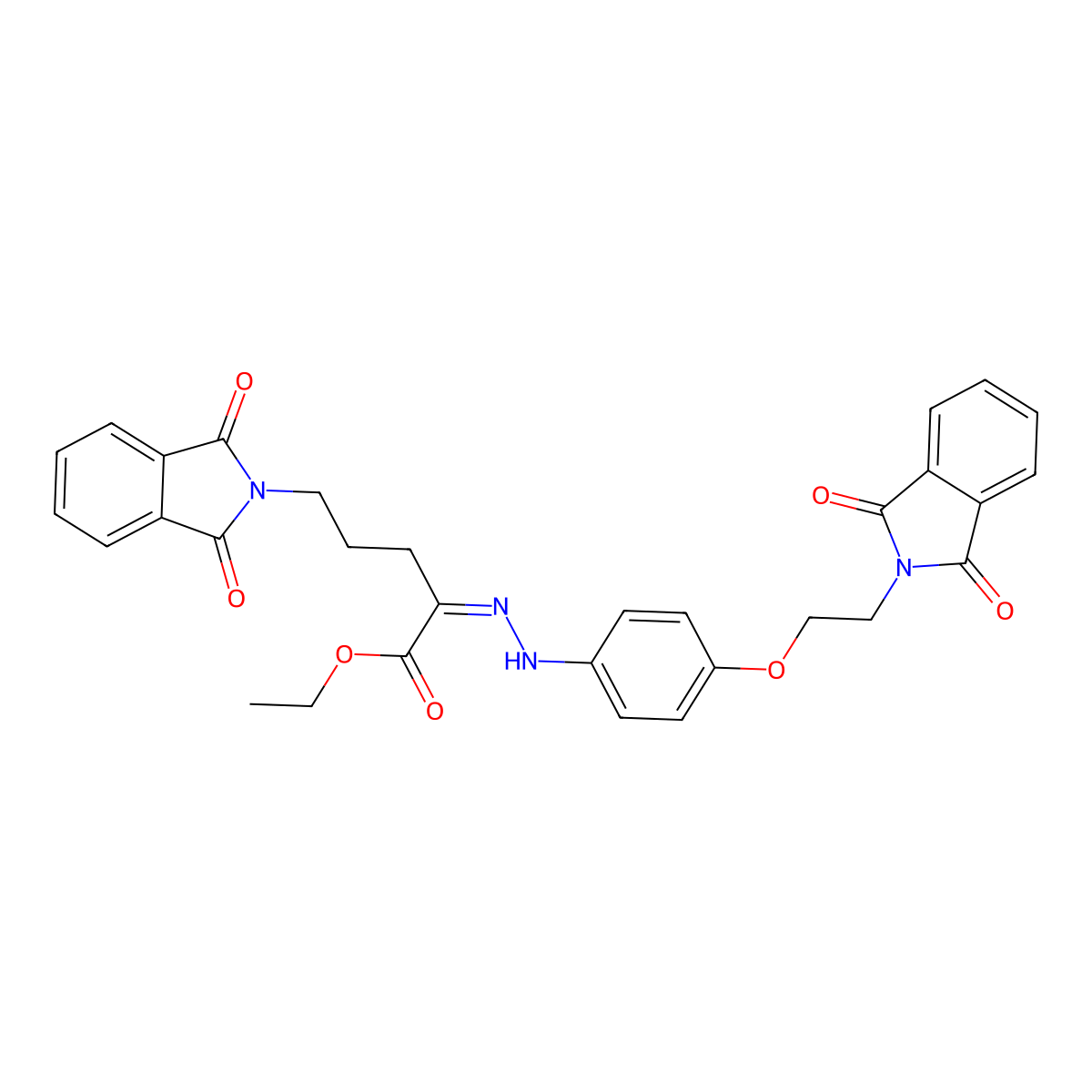 Ethyl 5-(1,3-dioxoisoindol-2-yl)-2-[[4-[2-(1,3-dioxoisoindol-2-yl)ethoxy]phenyl]hydrazinylidene]pentanoate molecular structure, CAS 147591-53-5