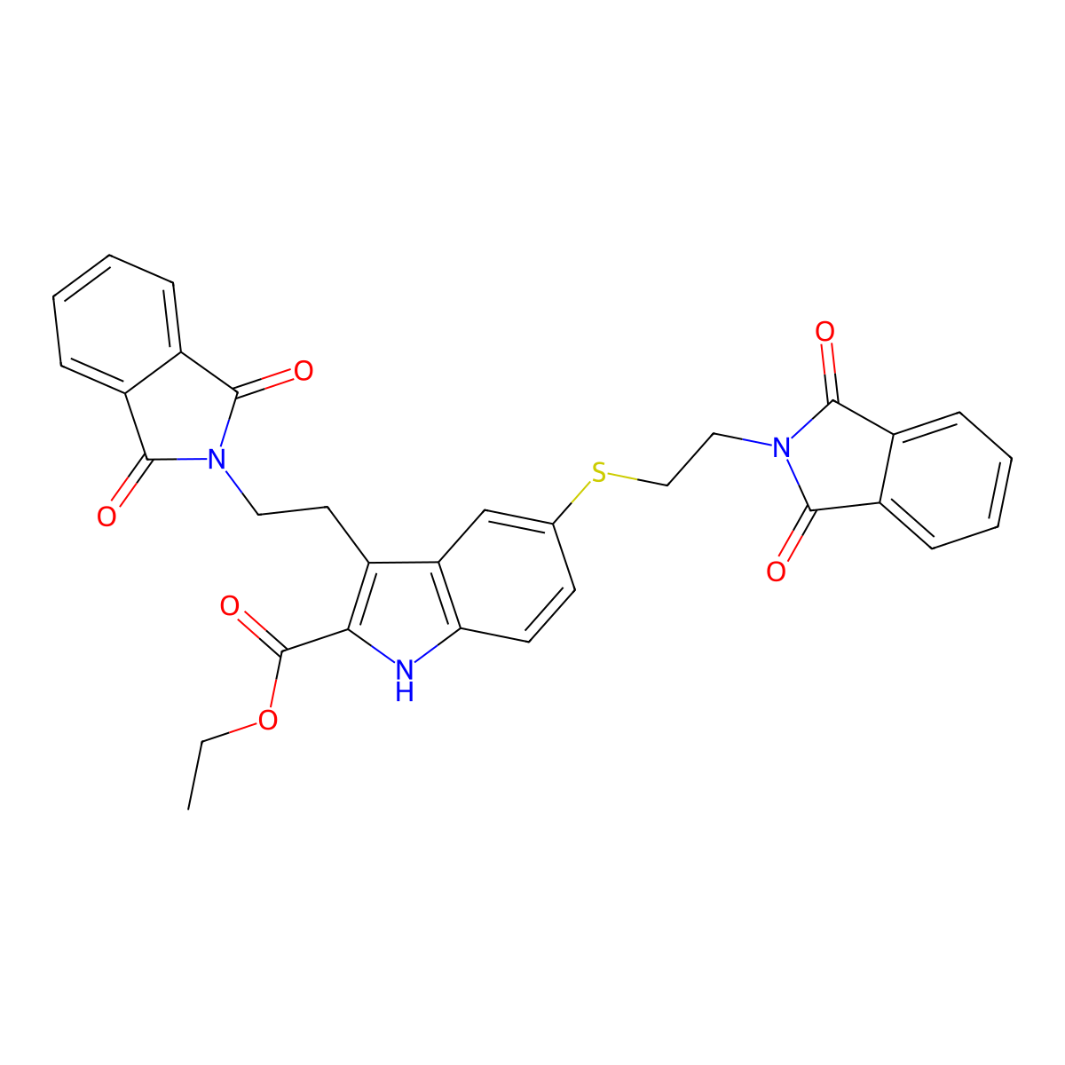 ethyl 3-[2-(1,3-dioxoisoindol-2-yl)ethyl]-5-[2-(1,3-dioxoisoindol-2-yl)ethylsulfanyl]-1H-indole-2-carboxylate molecular structure, CAS 147591-56-8