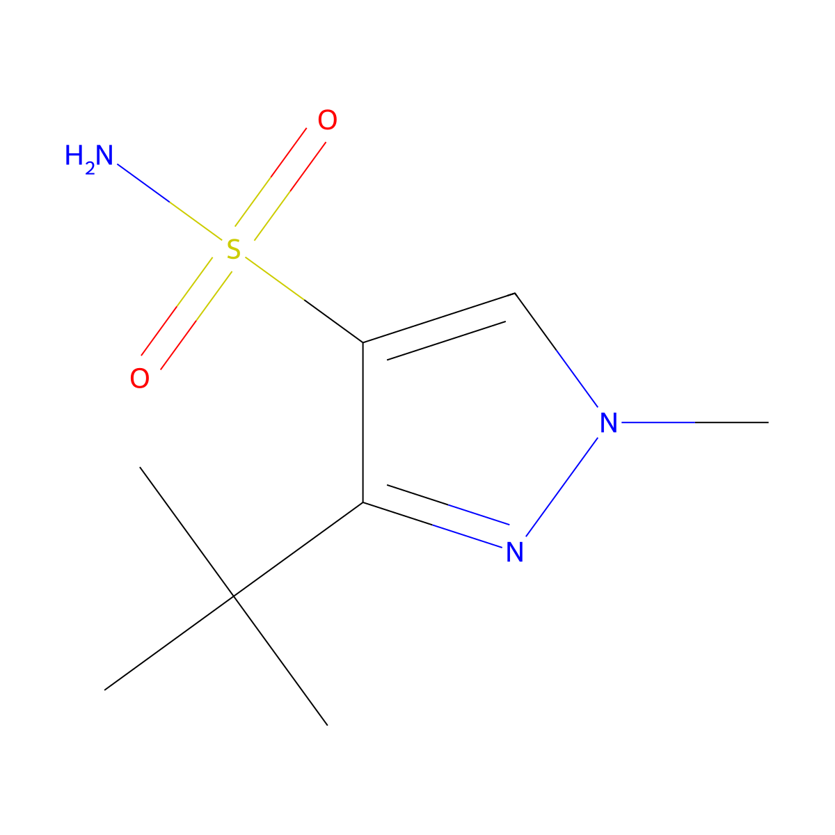 3-tert-butyl-1-methyl-1H-pyrazole-4-sulfonamide molecular structure, CAS 1476111-78-0