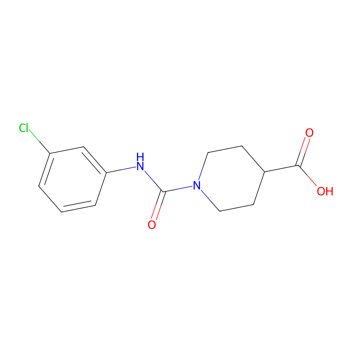 1-((3-Chlorophenyl)carbamoyl)piperidine-4-carboxylic acid molecular structure, CAS 147636-49-5