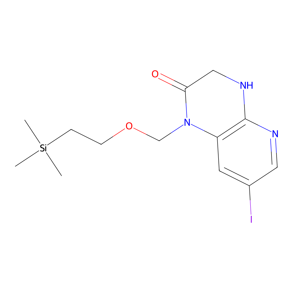 7-iodo-1-((2-(trimethylsilyl)ethoxy)methyl)-3,4-dihydropyrido[2,3-b]pyrazin-2(1H)-one molecular structure, CAS 1476729-94-8