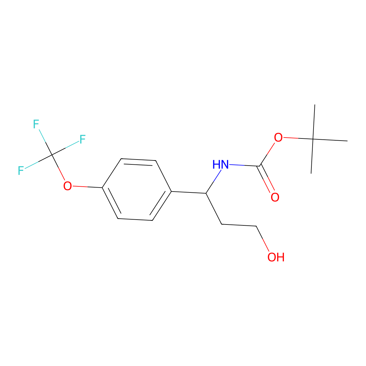 tert-butyl N-{3-hydroxy-1-[4-(trifluoromethoxy)phenyl]propyl}carbamate molecular structure, CAS 1476731-08-4